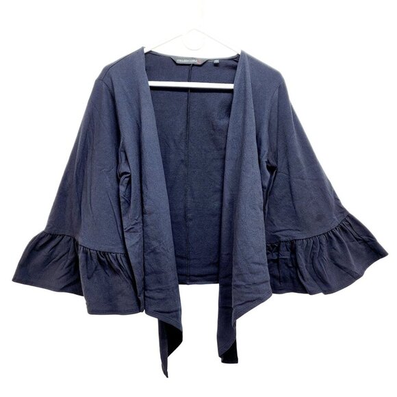 Colleen Lopez Navy Ruffle Sleeve Open-Front Black Cardigan Sweater Size M New - Picture 14 of 15